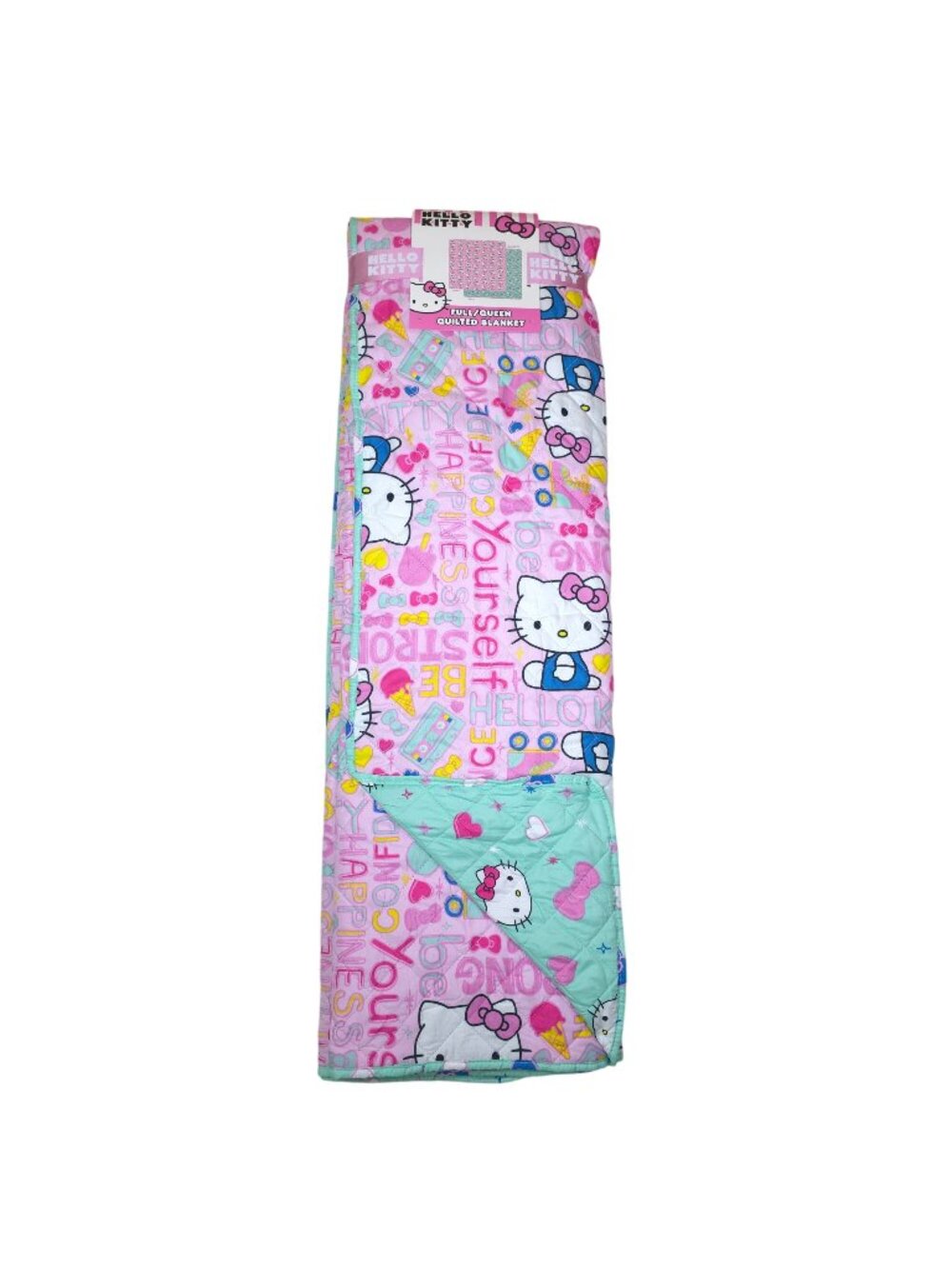 Hello Kitty Full/Queen Quilted Blanket Quilt 90" x 90" Pink & Green Reversible